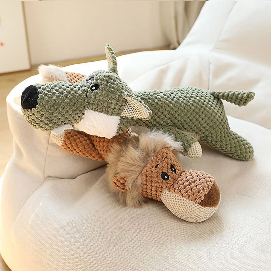 Squeaky Lion, Wolf, & Elephant Plush Toys for Dogs