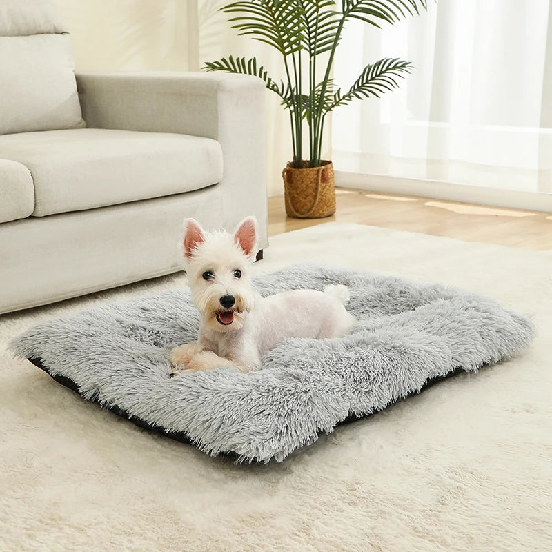Long Plush Calming Bed - Cozy Retreat for Anxious Pets