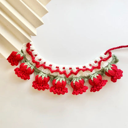 Handmade Knit Collar with Orchid Bell for Cats & Dogs