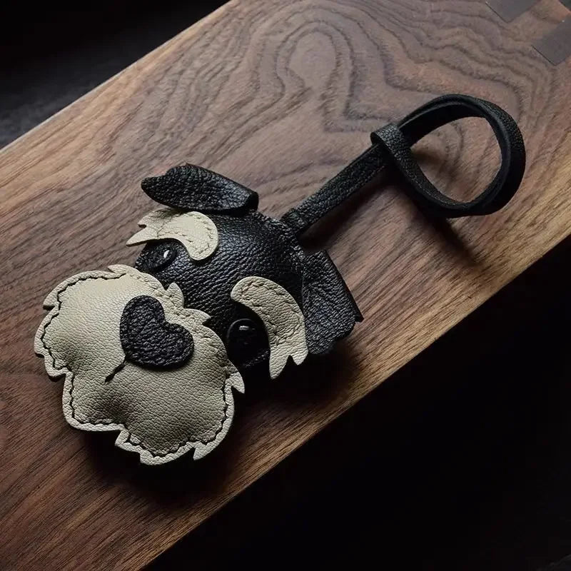 Charming Puppy-Themed Cowhide Key Chains & Backpack Charms