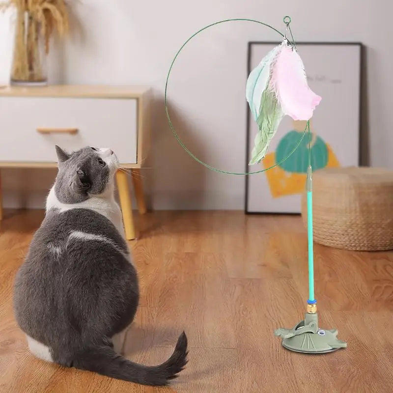 Mystery Paw Suction Cup Feather Teaser Wand - Endless Fun for Your Feline!