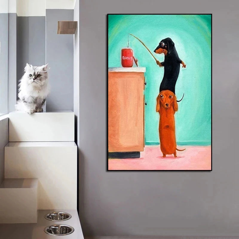 Kawaii Dachshund Dog Canvas Wall Art for Home Decor
