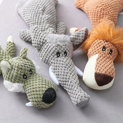Squeaky Lion, Wolf, & Elephant Plush Toys for Dogs
