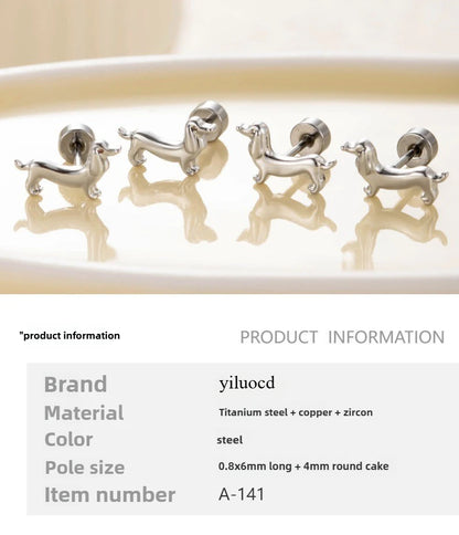 Stainless Steel Dachshund Dog Stud Earrings