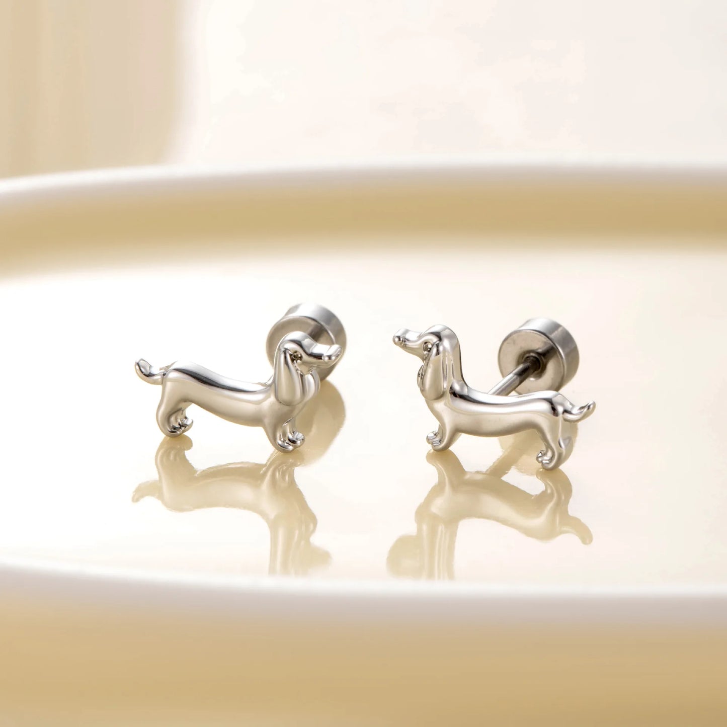Stainless Steel Dachshund Dog Stud Earrings