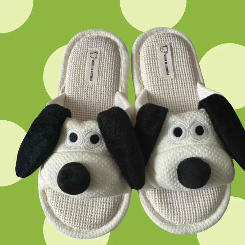 Women's Cartoon Dog Linen Slippers - Cozy & Fun Indoor Footwear