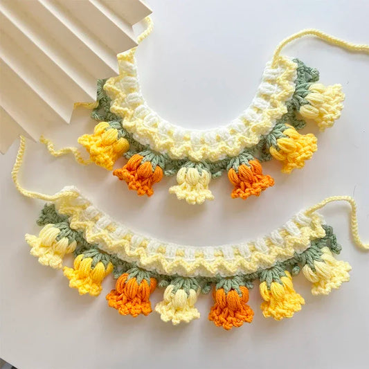 Handmade Knit Collar with Orchid Bell for Cats & Dogs