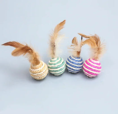 Funny Feather & Rattan Bell Balls - Interactive Cat Toys