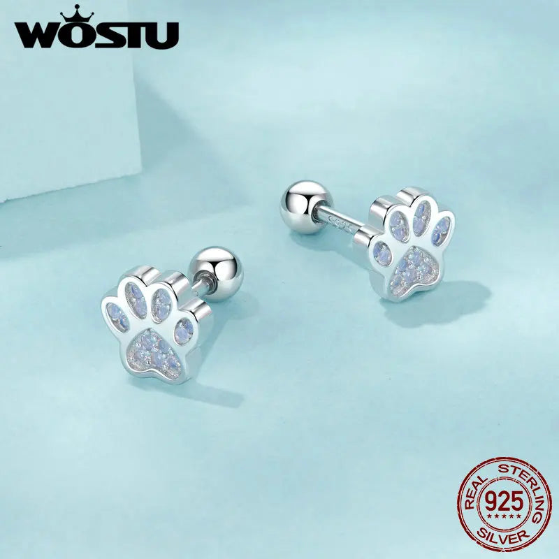 Mystery Paw Sterling Silver Pink Opal Paw Earrings - Purrfect Gift!