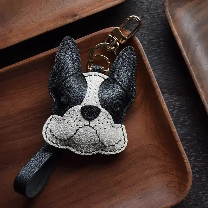 Charming Puppy-Themed Cowhide Key Chains & Backpack Charms