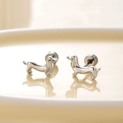 Stainless Steel Dachshund Dog Stud Earrings