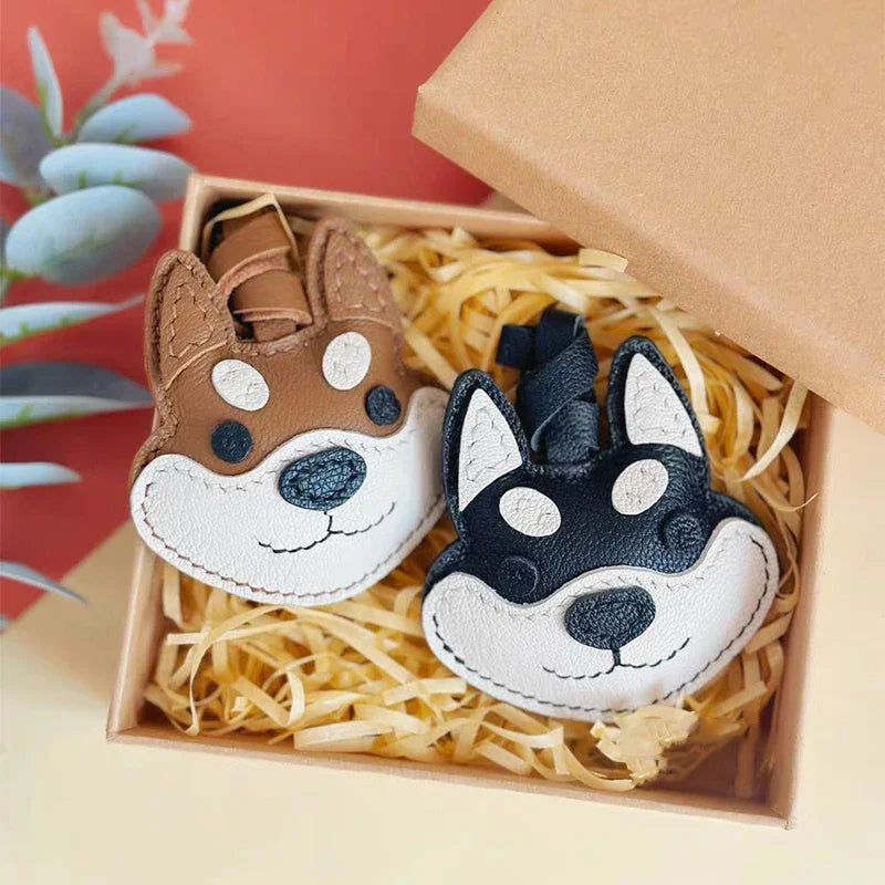Charming Puppy-Themed Cowhide Key Chains & Backpack Charms