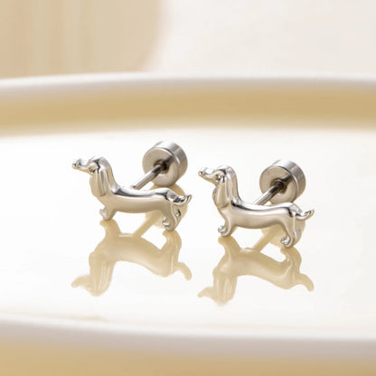 Stainless Steel Dachshund Dog Stud Earrings