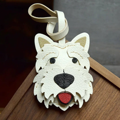 Charming Puppy-Themed Cowhide Key Chains & Backpack Charms