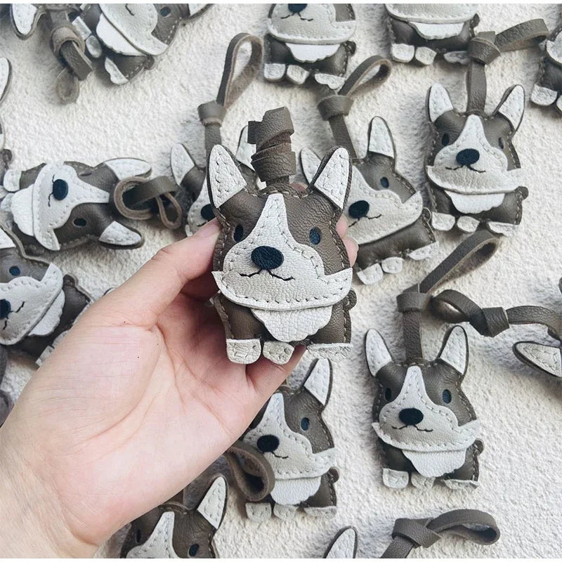 Charming Puppy-Themed Cowhide Key Chains & Backpack Charms