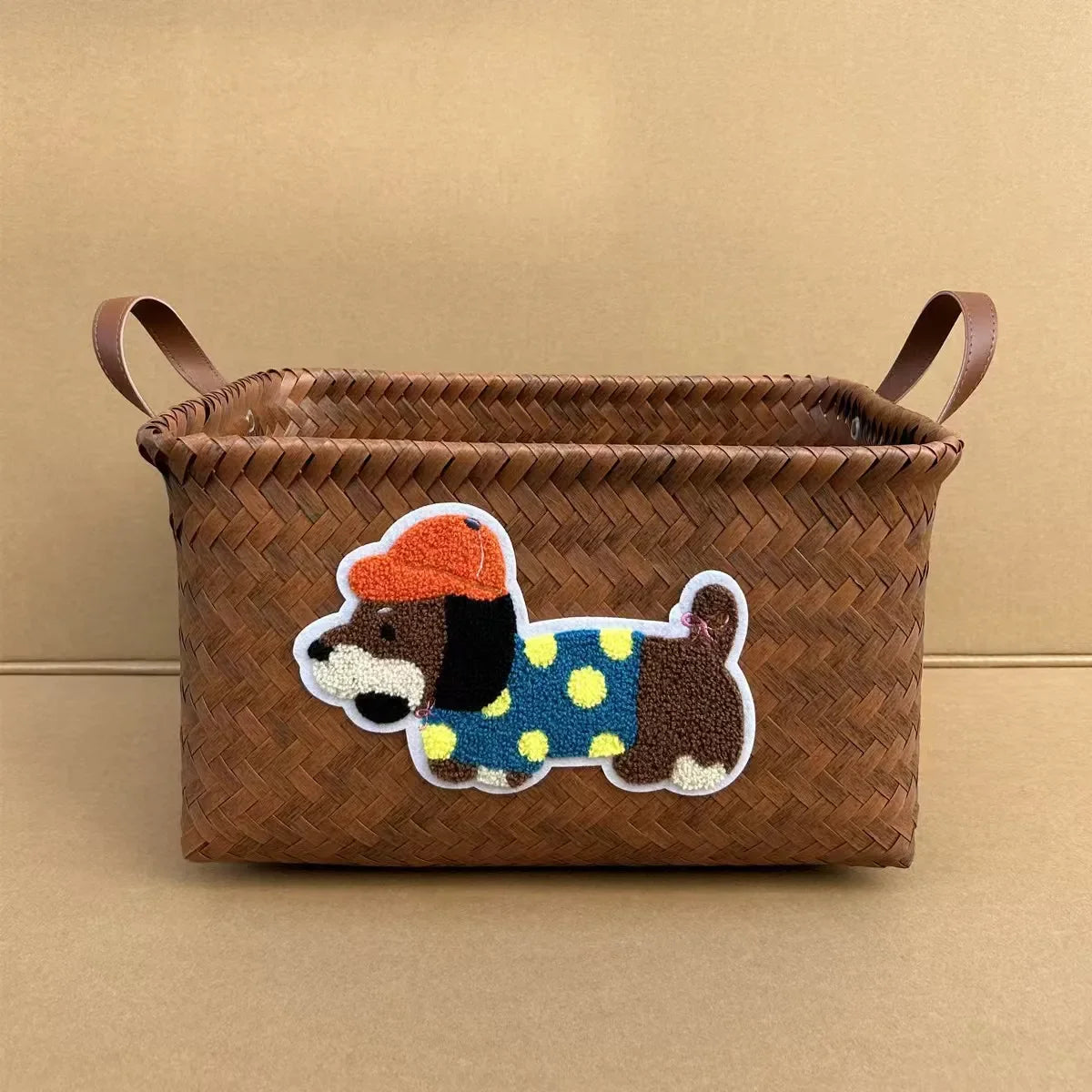 Stylish Plastic Woven Pet Toy Organizer with PU Handle