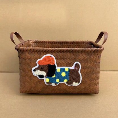 Stylish Plastic Woven Pet Toy Organizer with PU Handle