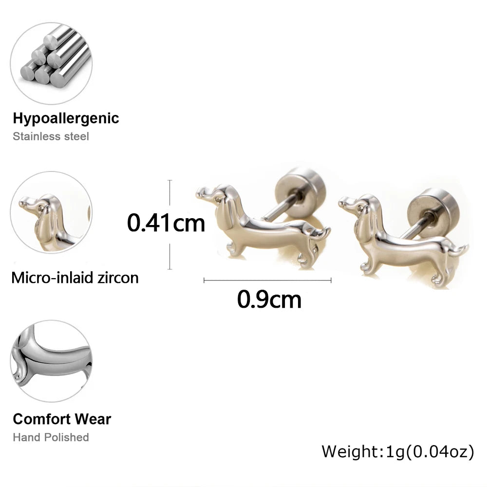 Stainless Steel Dachshund Dog Stud Earrings