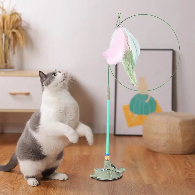 Mystery Paw Suction Cup Feather Teaser Wand - Endless Fun for Your Feline!
