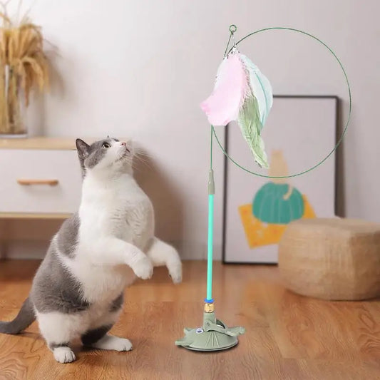 Mystery Paw Suction Cup Feather Teaser Wand - Endless Fun for Your Feline!