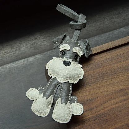 Charming Puppy-Themed Cowhide Key Chains & Backpack Charms