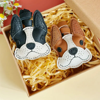 Charming Puppy-Themed Cowhide Key Chains & Backpack Charms