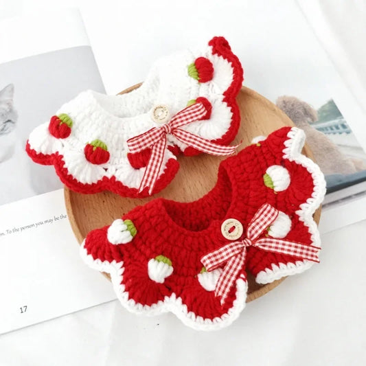 Hand-Woven Strawberry Collar for Cats & Small Dogs - Perfect for Pet Photography