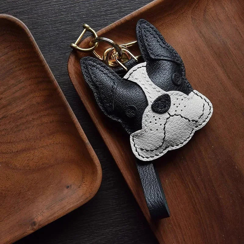 Charming Puppy-Themed Cowhide Key Chains & Backpack Charms