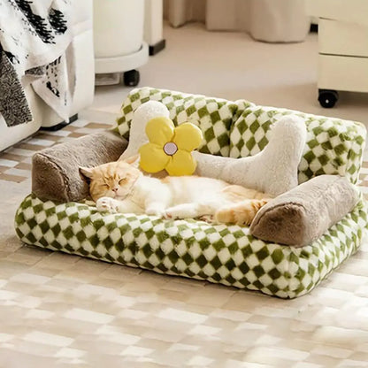 Mystery Paw Plush Pet Bed - Cozy Couch for Cats & Dogs