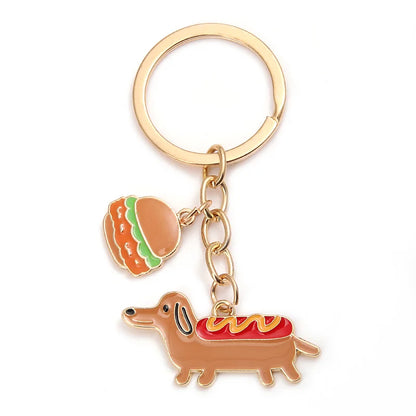 Charming Enamel Keychain - Hamburger & Hot Dog