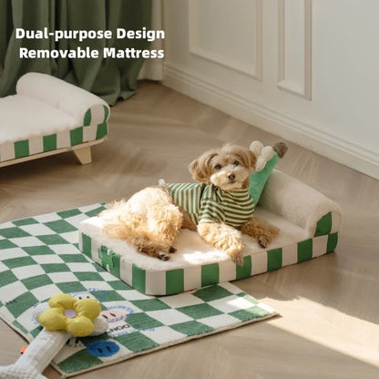 Mystery Paw Elevated Pet Bed with Cozy Pad & Pillow