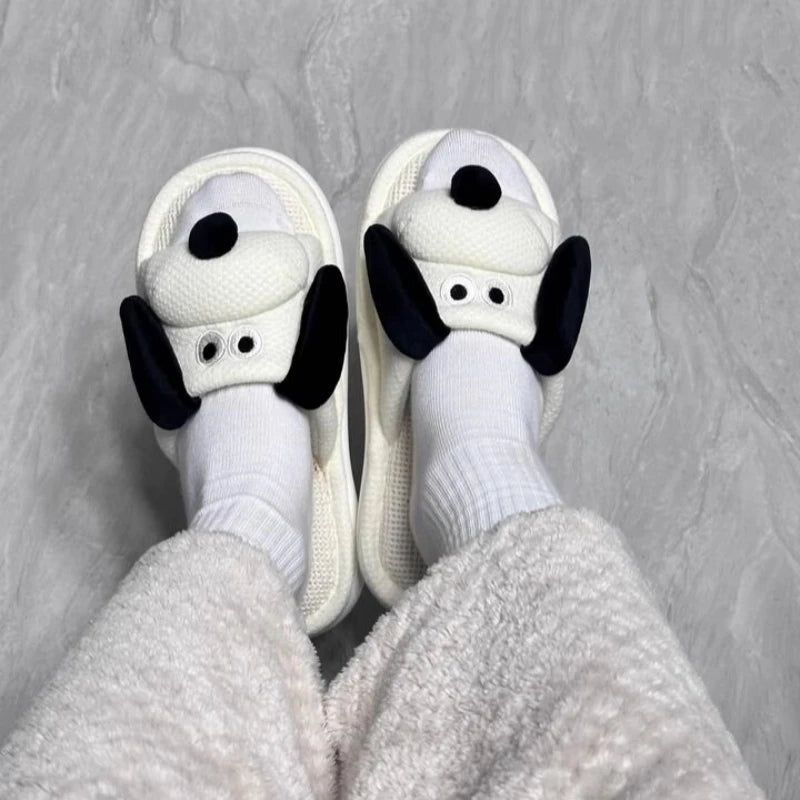 Women's Cartoon Dog Linen Slippers - Cozy & Fun Indoor Footwear