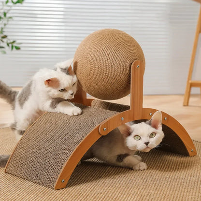 Mystery Paw 2-in-1 Wooden Cat Scratcher & Sisal Ball – Stylish Cat Furniture for Healthy Scratching