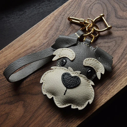 Charming Puppy-Themed Cowhide Key Chains & Backpack Charms