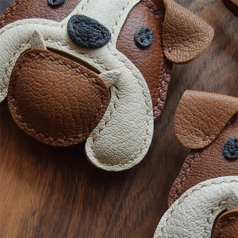 Charming Puppy-Themed Cowhide Key Chains & Backpack Charms
