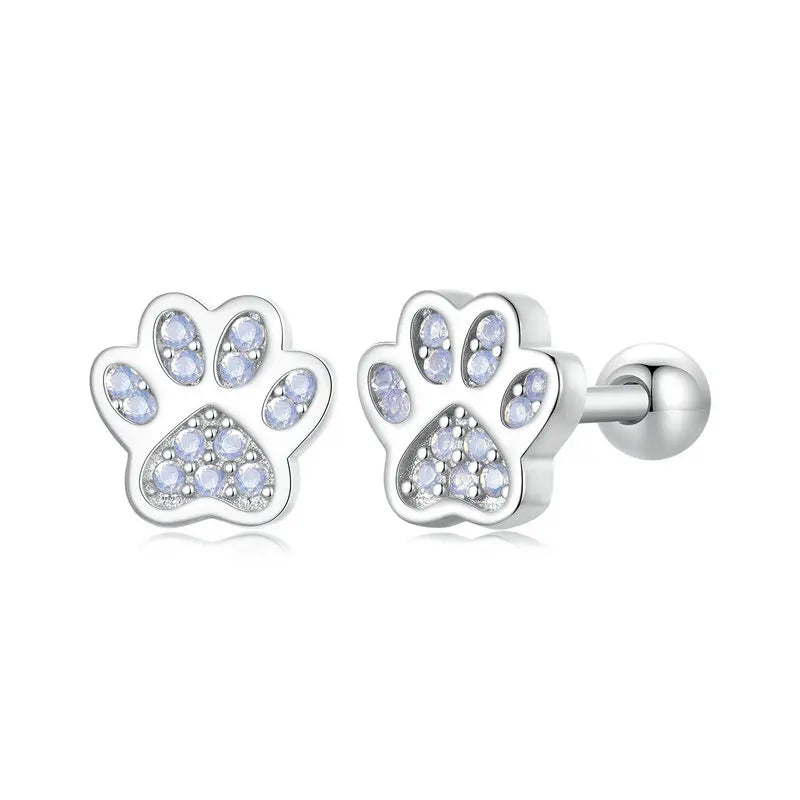Mystery Paw Sterling Silver Pink Opal Paw Earrings - Purrfect Gift!