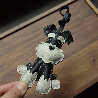 Charming Puppy-Themed Cowhide Key Chains & Backpack Charms