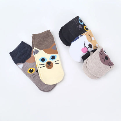 Comfy Cartoon Cat & Dog Women's Socks - 5 Pairs