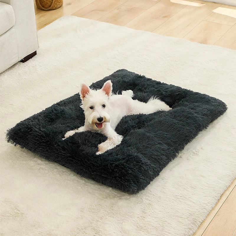 Long Plush Calming Bed - Cozy Retreat for Anxious Pets