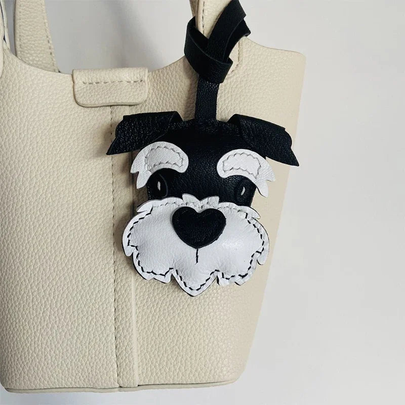 Charming Puppy-Themed Cowhide Key Chains & Backpack Charms