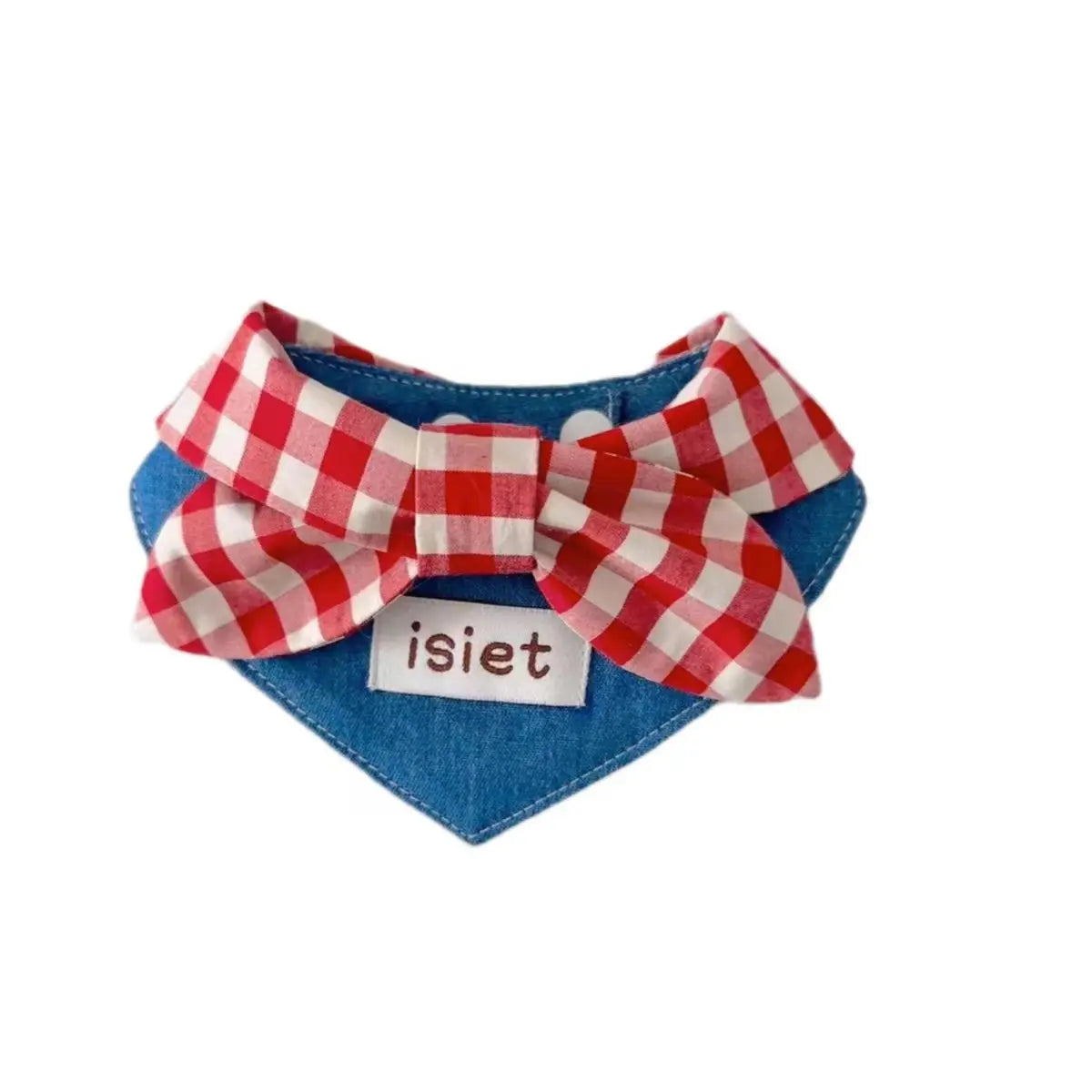 Retro Denim & Red Plaid Bow Tie for Stylish Pets