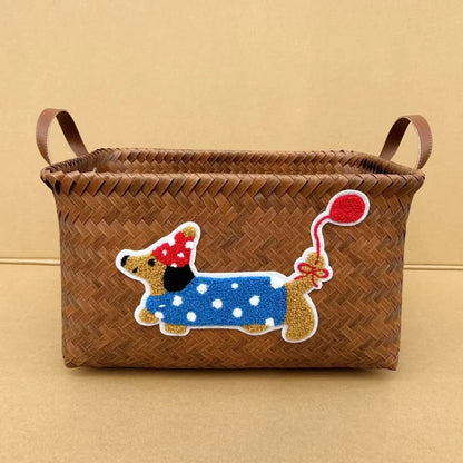 Stylish Plastic Woven Pet Toy Organizer with PU Handle