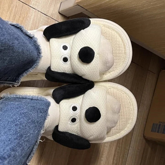 Women's Cartoon Dog Linen Slippers - Cozy & Fun Indoor Footwear