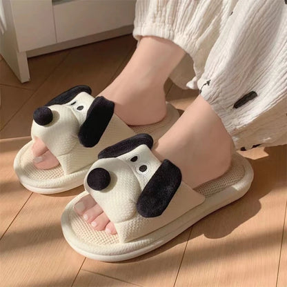 Women's Cartoon Dog Linen Slippers - Cozy & Fun Indoor Footwear