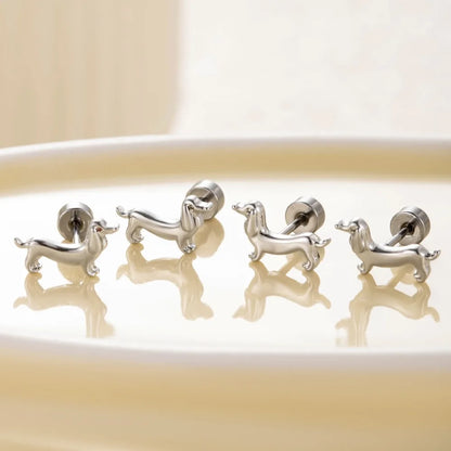 Stainless Steel Dachshund Dog Stud Earrings