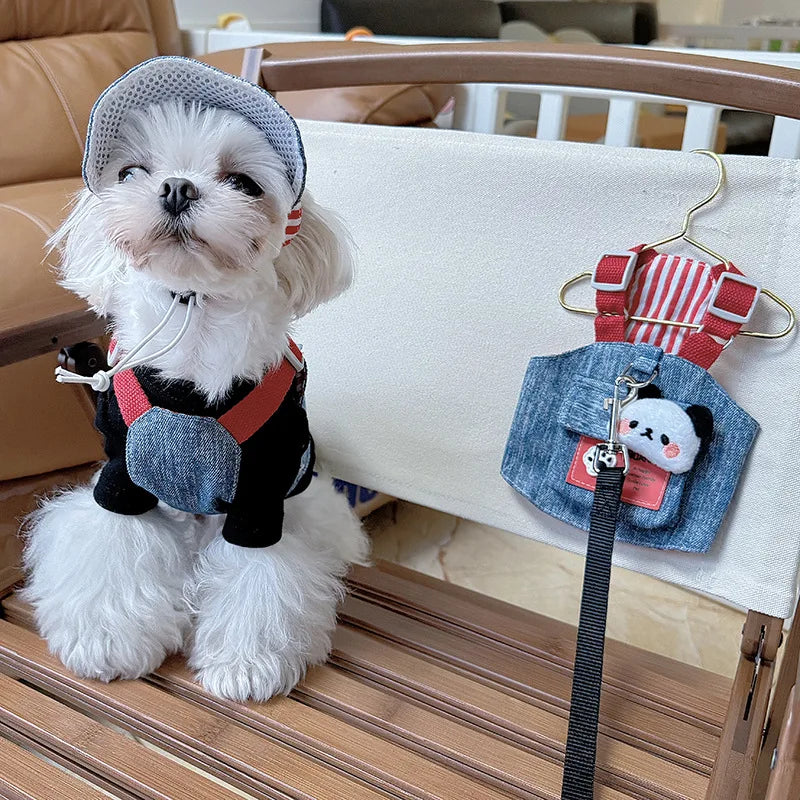 Mystery Paw Stylish Denim Dog Vest with Hat for Small Dogs