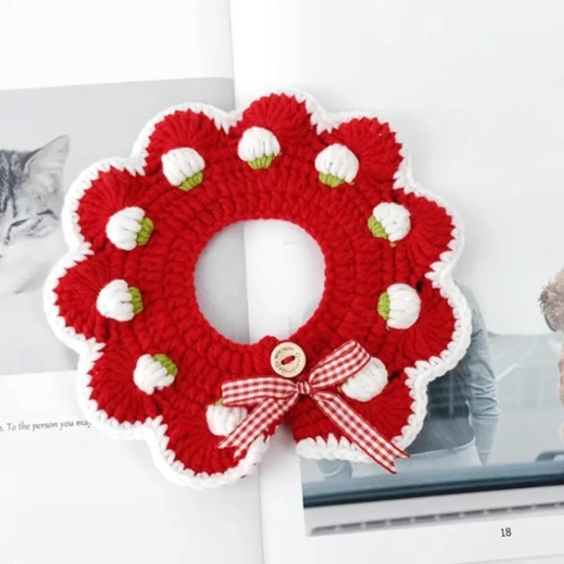Hand-Woven Strawberry Collar for Cats & Small Dogs - Perfect for Pet Photography