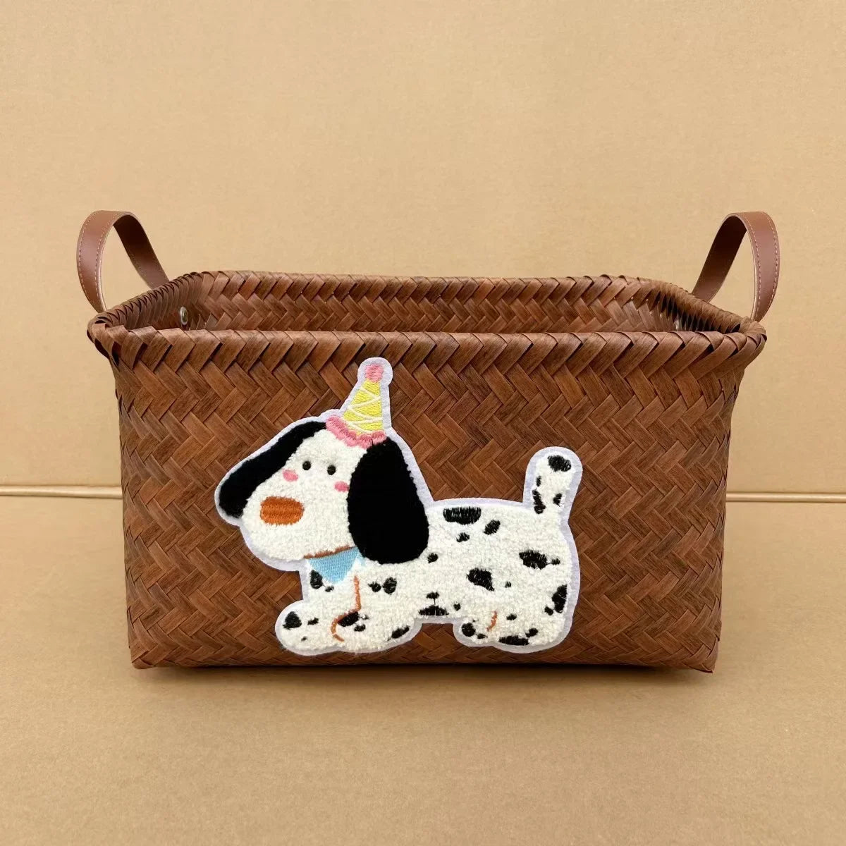 Stylish Plastic Woven Pet Toy Organizer with PU Handle