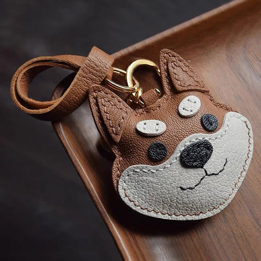 Charming Puppy-Themed Cowhide Key Chains & Backpack Charms