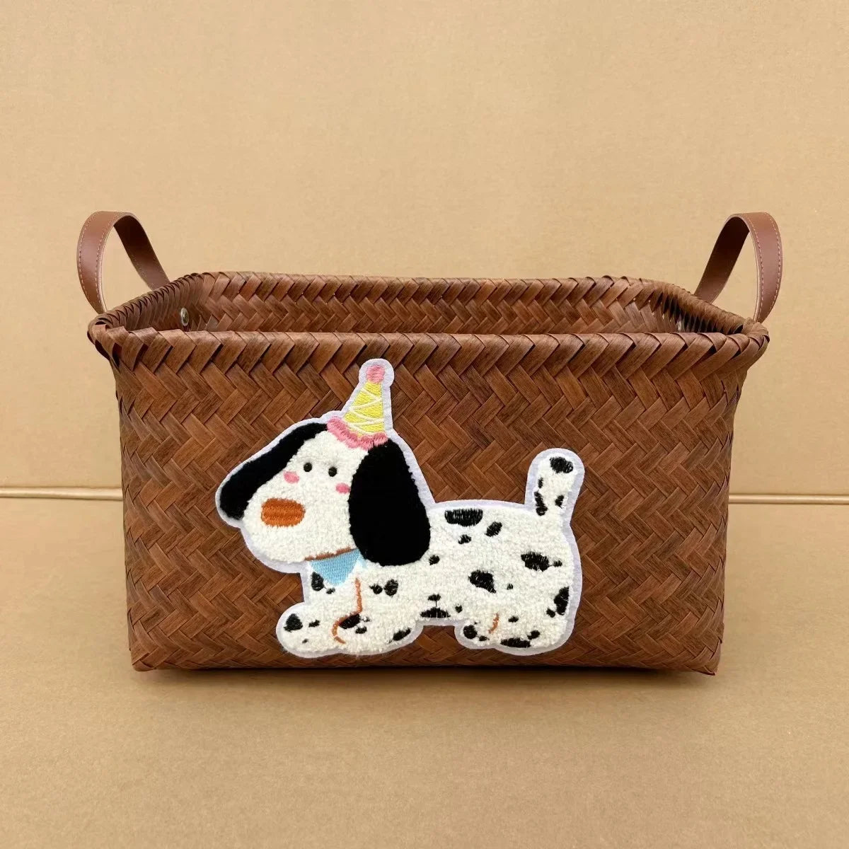 Stylish Plastic Woven Pet Toy Organizer with PU Handle